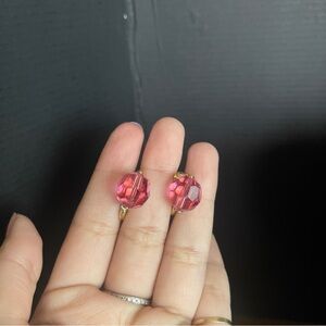 Vintage Napier pink crystal gold tone clip on earrings